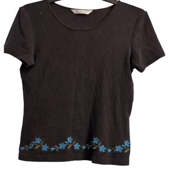 BHS floral embroided black t shirt size s - Picture 1 of 5